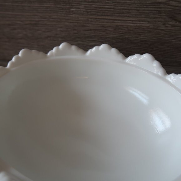 Vintage Fenton Marked Milk Glass Hobnail Textured Oval Lidded Candy Bowl - Picture 5 of 16
